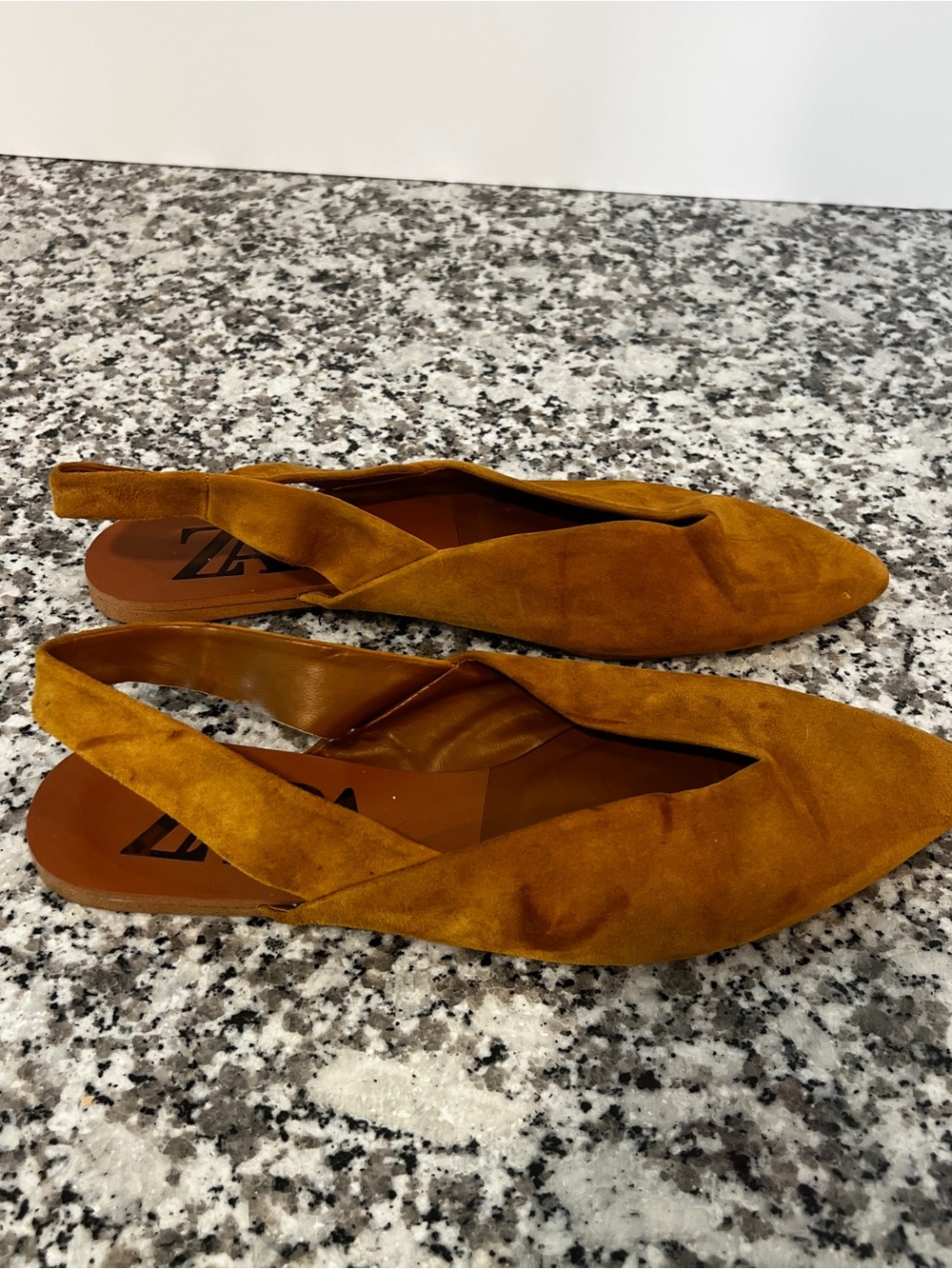 Zara Brown Suede Pointed Toe Slingback Flats Size 38 (US 7.5)